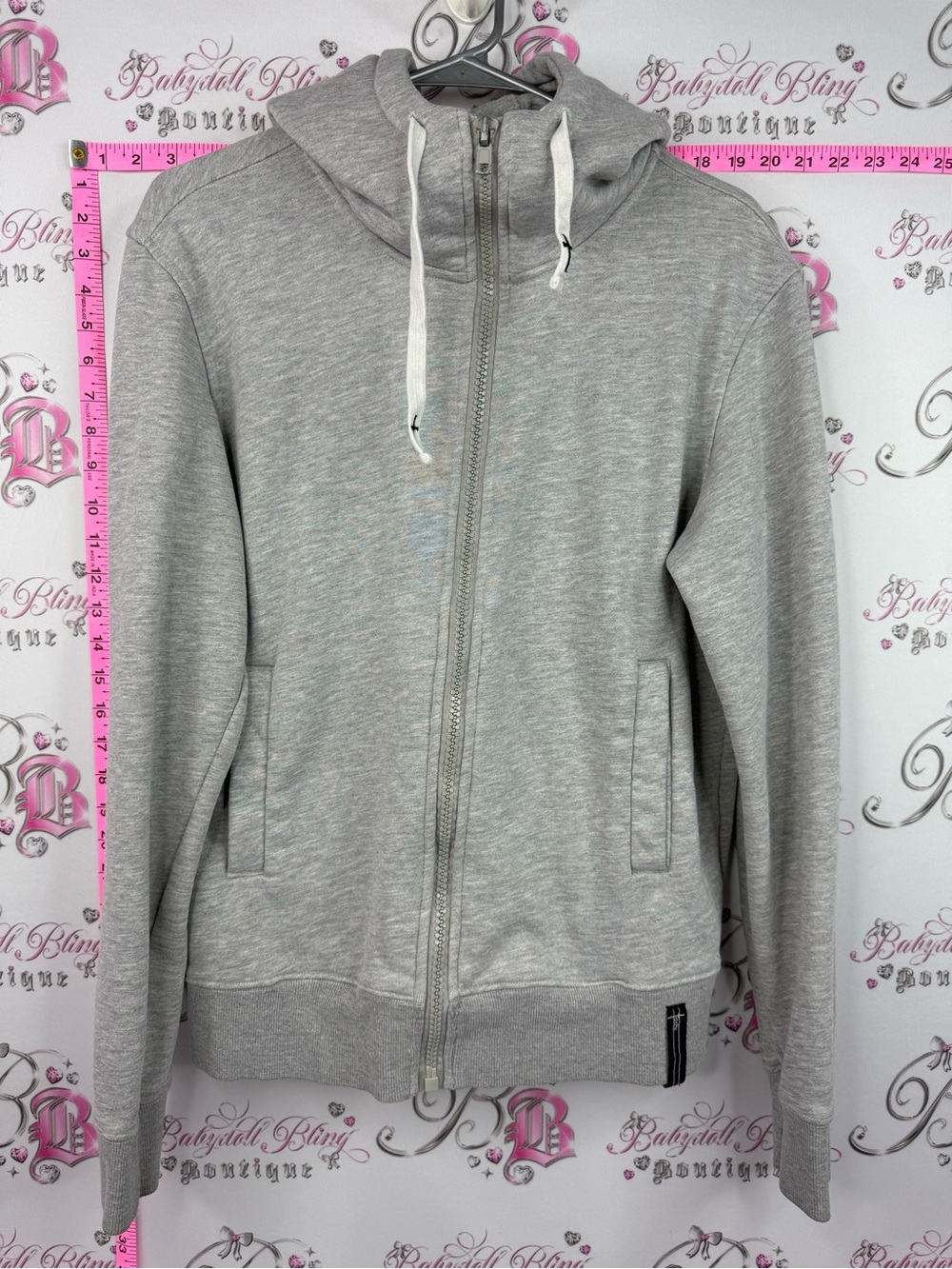 Toshi sweater zip up Light Gray Zip‑Up Hoodie with Drawstring crosses